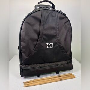 Kaces Rolling Marching Snare Drum Backpack Wheeled Percussion Padded Case Black